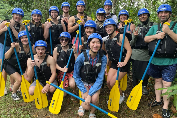The group goes whitewater rafting in Costa Rica